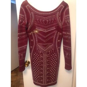 Bedazzled, wine color dress